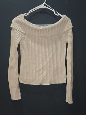 Ardene Off-the-Shoulder Ribbed Cream Sweater